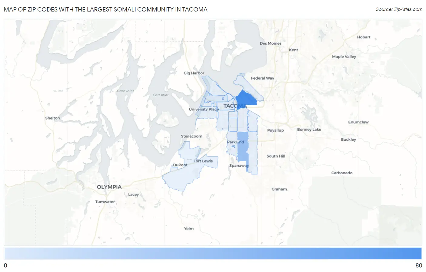 Zip Codes with the Largest Somali Community in Tacoma Map