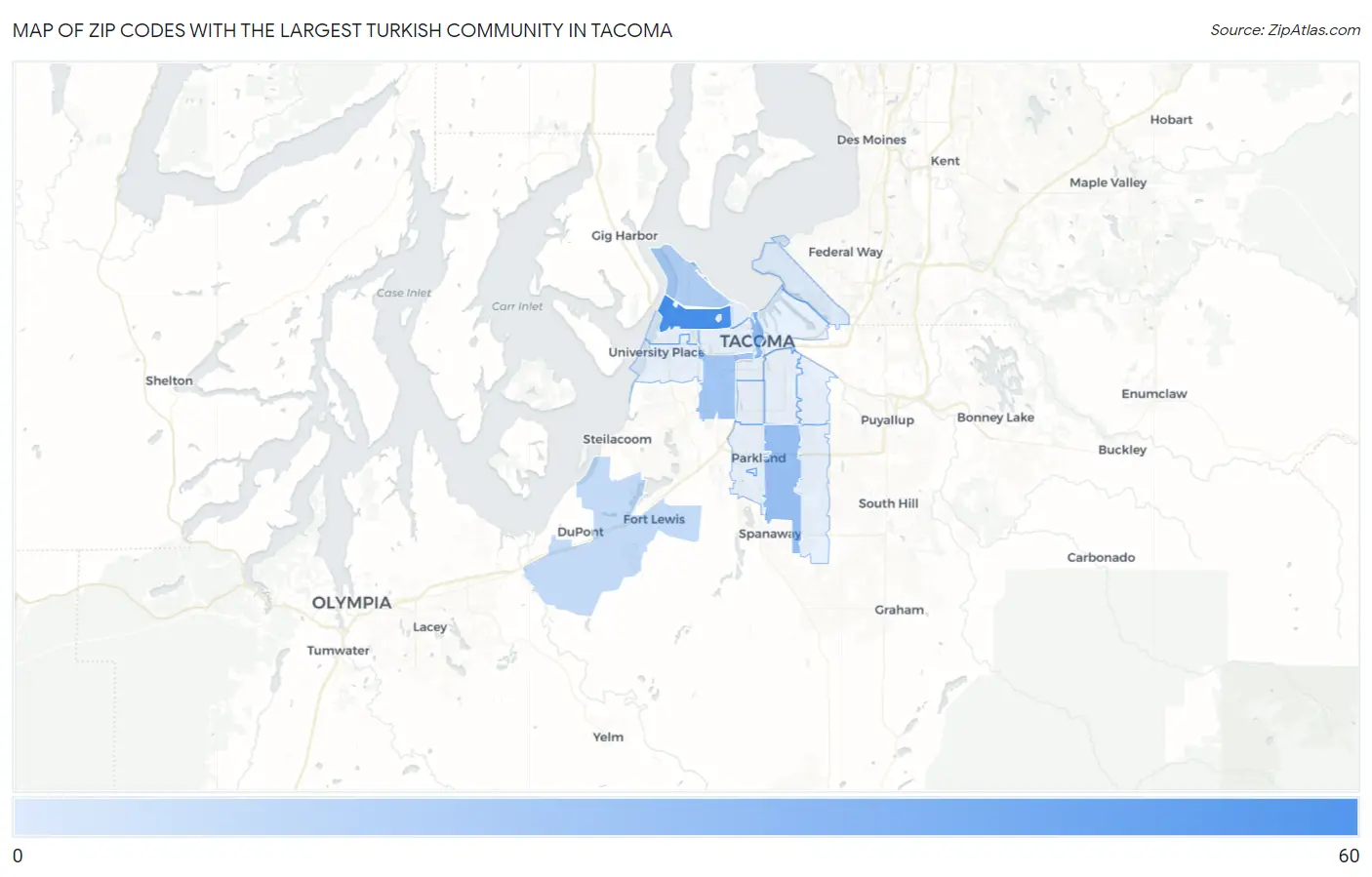 Zip Codes with the Largest Turkish Community in Tacoma Map