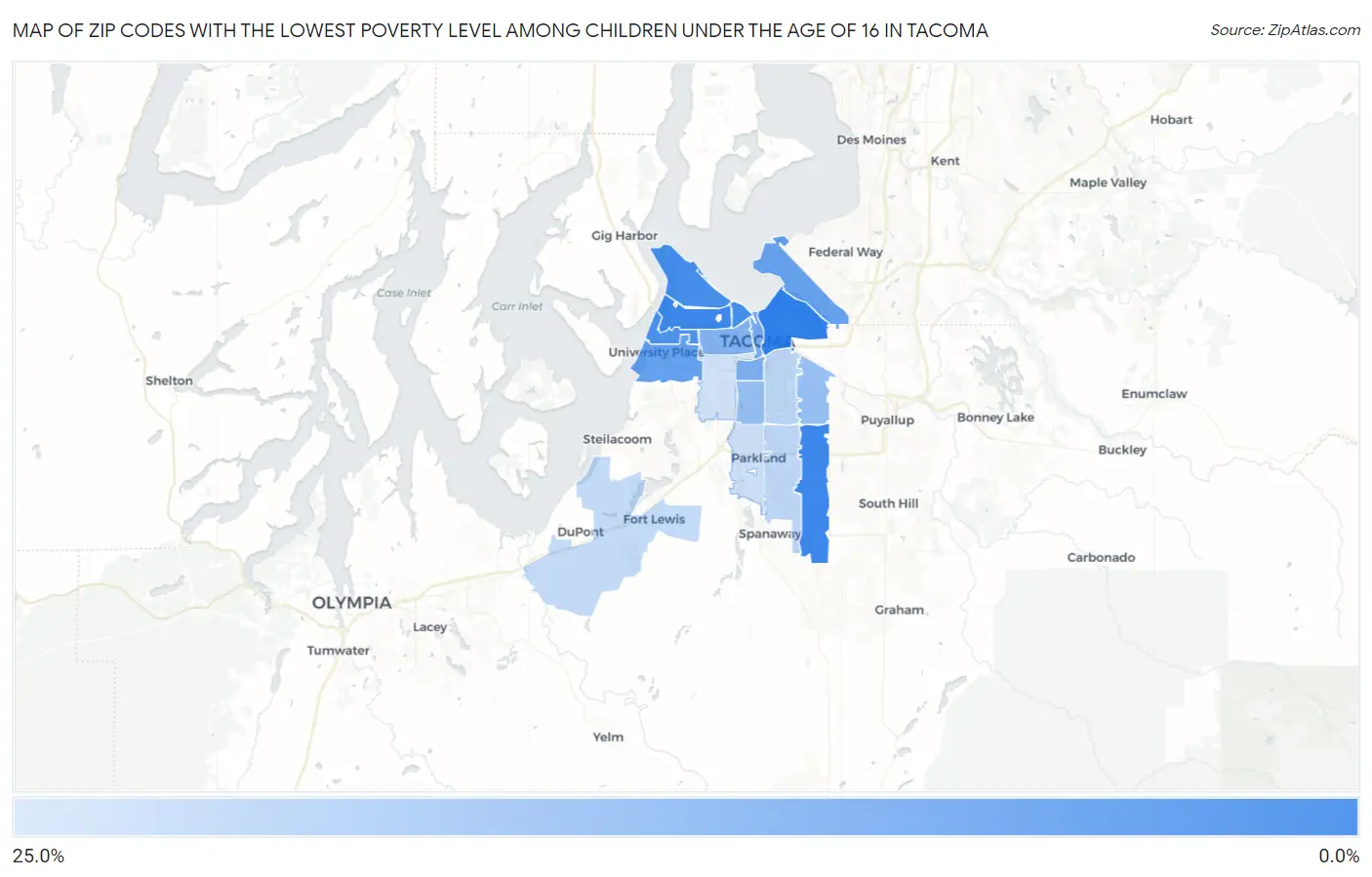 Zip Codes with the Lowest Poverty Level Among Children Under the Age of 16 in Tacoma Map