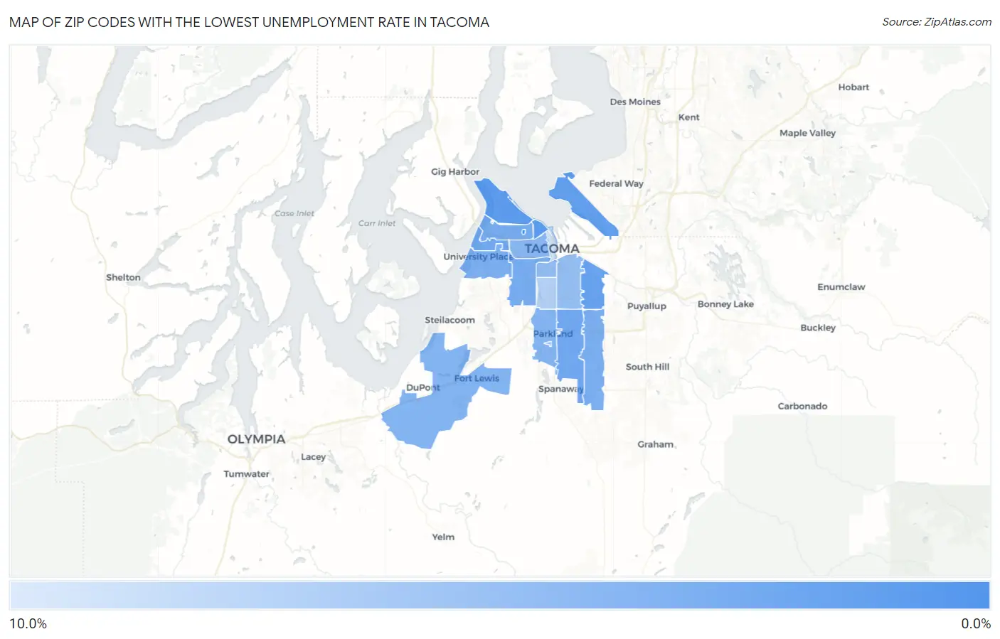 Zip Codes with the Lowest Unemployment Rate in Tacoma Map