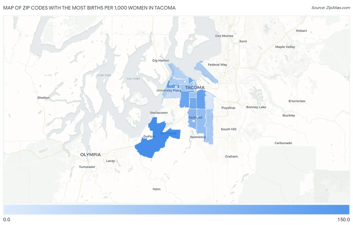 Zip Codes with the Most Births per 1,000 Women in Tacoma Map