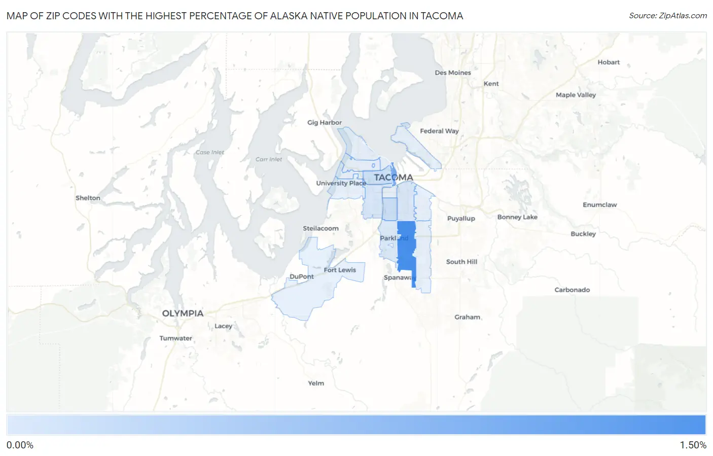 Zip Codes with the Highest Percentage of Alaska Native Population in Tacoma Map
