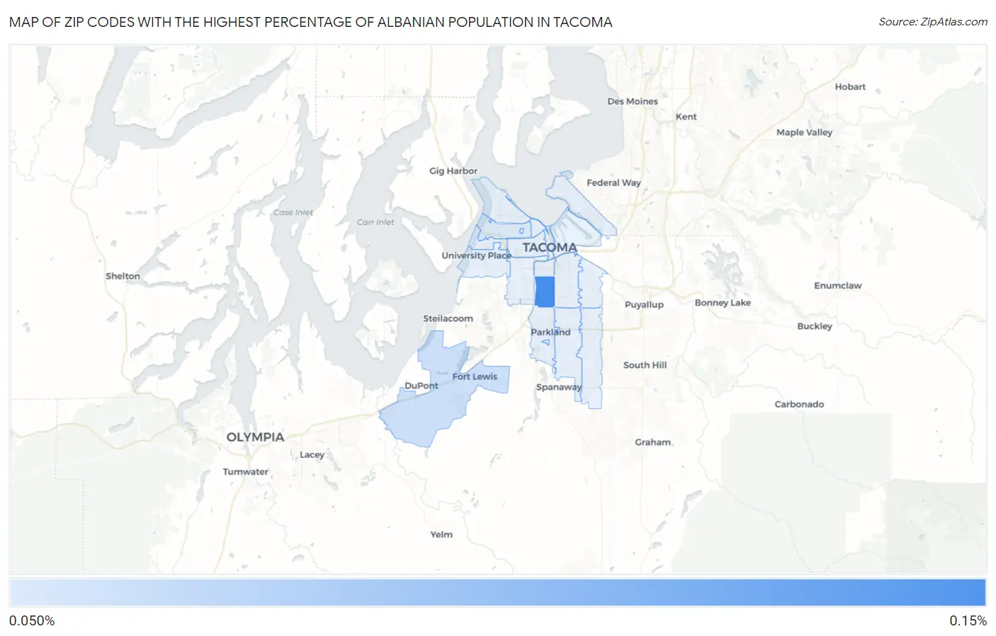 Zip Codes with the Highest Percentage of Albanian Population in Tacoma Map