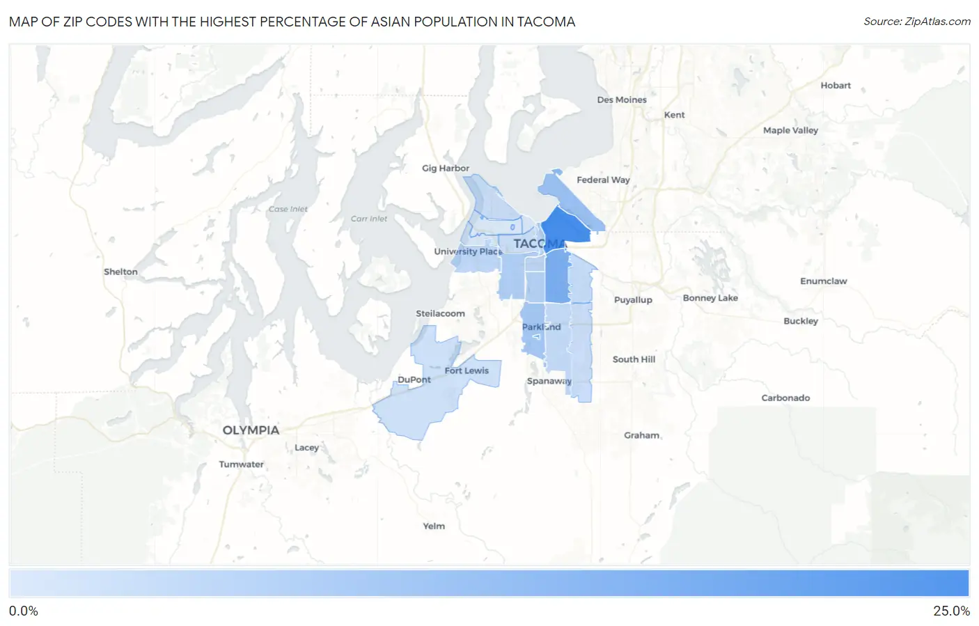 Zip Codes with the Highest Percentage of Asian Population in Tacoma Map