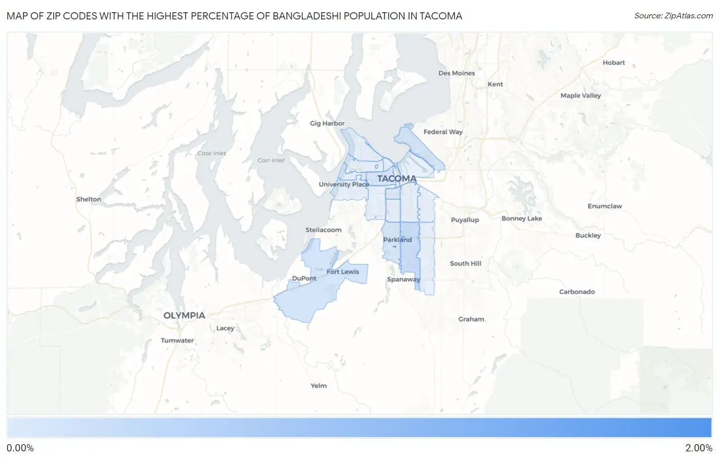 Zip Codes with the Highest Percentage of Bangladeshi Population in Tacoma Map