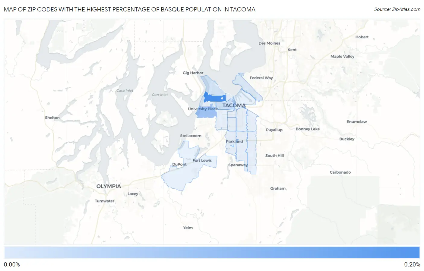 Zip Codes with the Highest Percentage of Basque Population in Tacoma Map