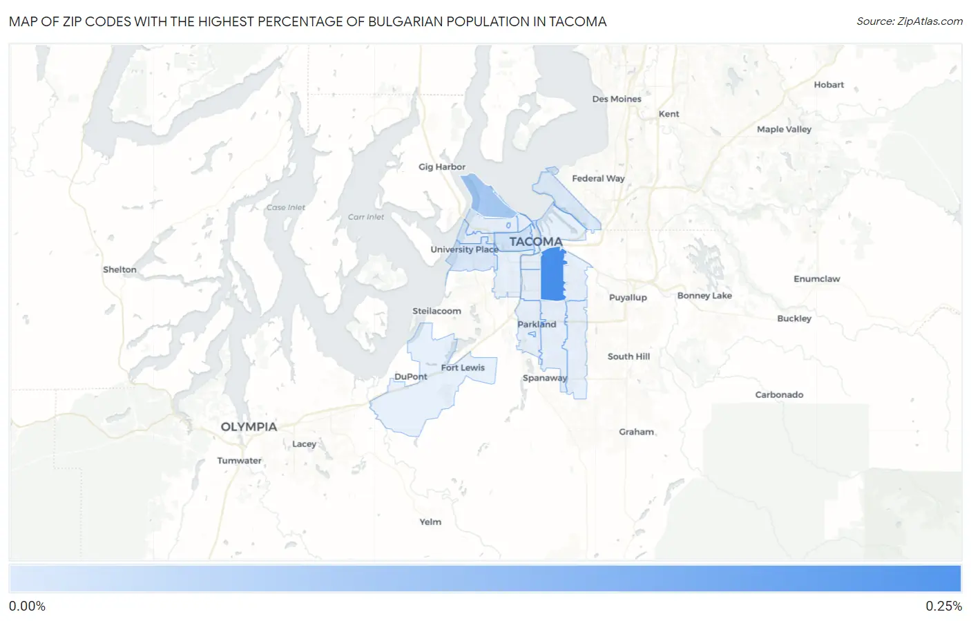 Zip Codes with the Highest Percentage of Bulgarian Population in Tacoma Map