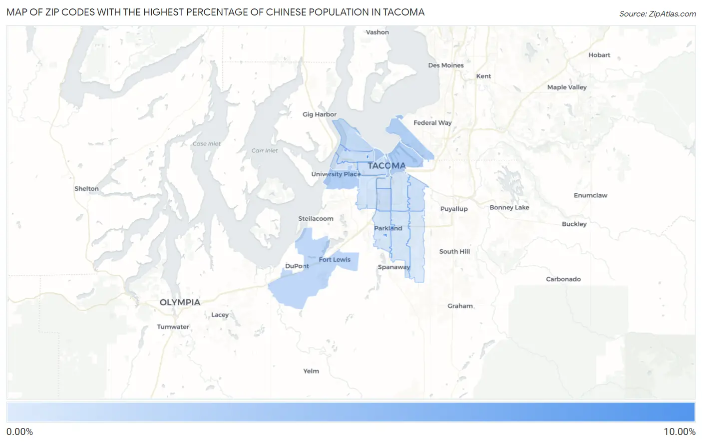 Zip Codes with the Highest Percentage of Chinese Population in Tacoma Map
