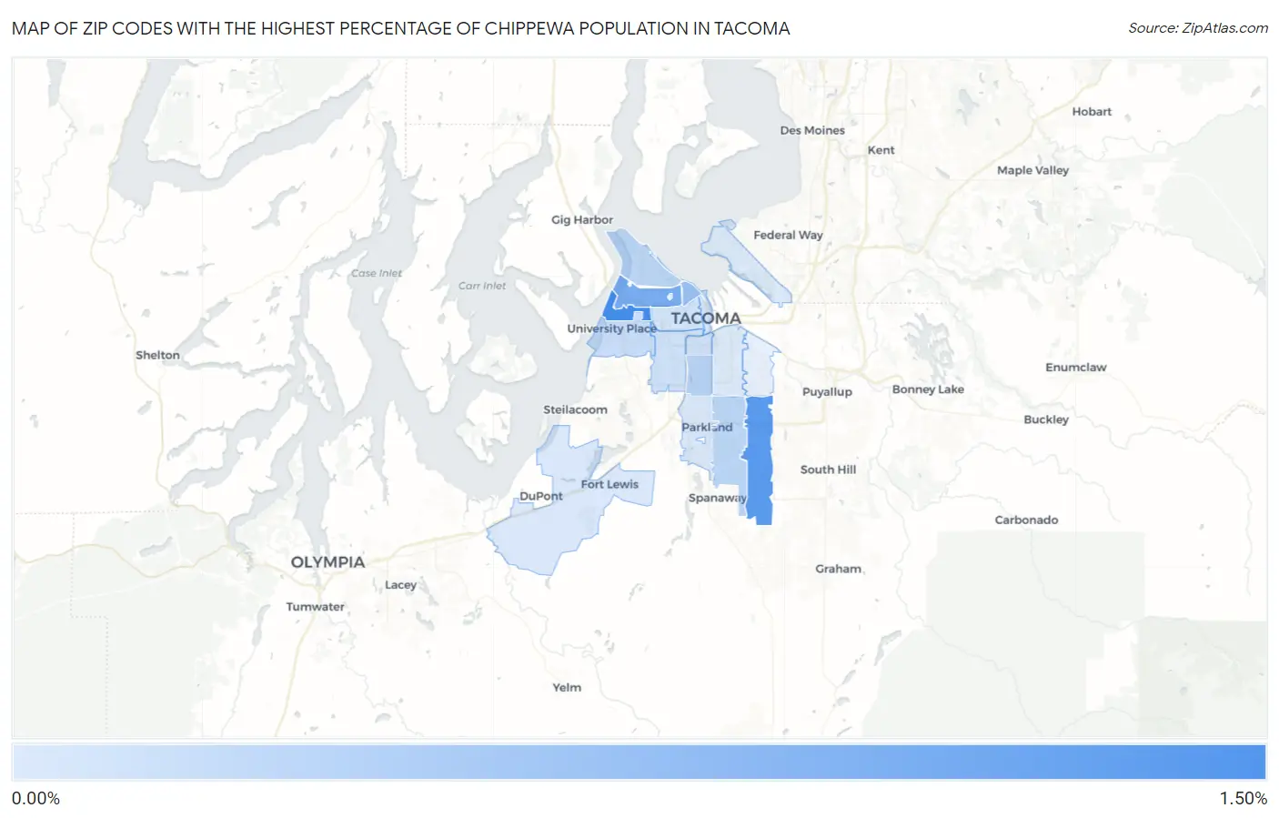Zip Codes with the Highest Percentage of Chippewa Population in Tacoma Map