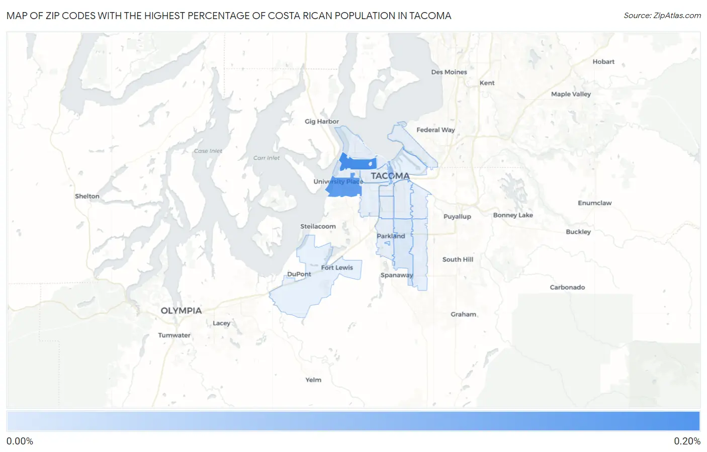 Zip Codes with the Highest Percentage of Costa Rican Population in Tacoma Map