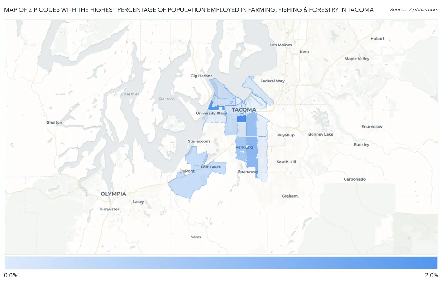 Zip Codes with the Highest Percentage of Population Employed in Farming, Fishing & Forestry in Tacoma Map