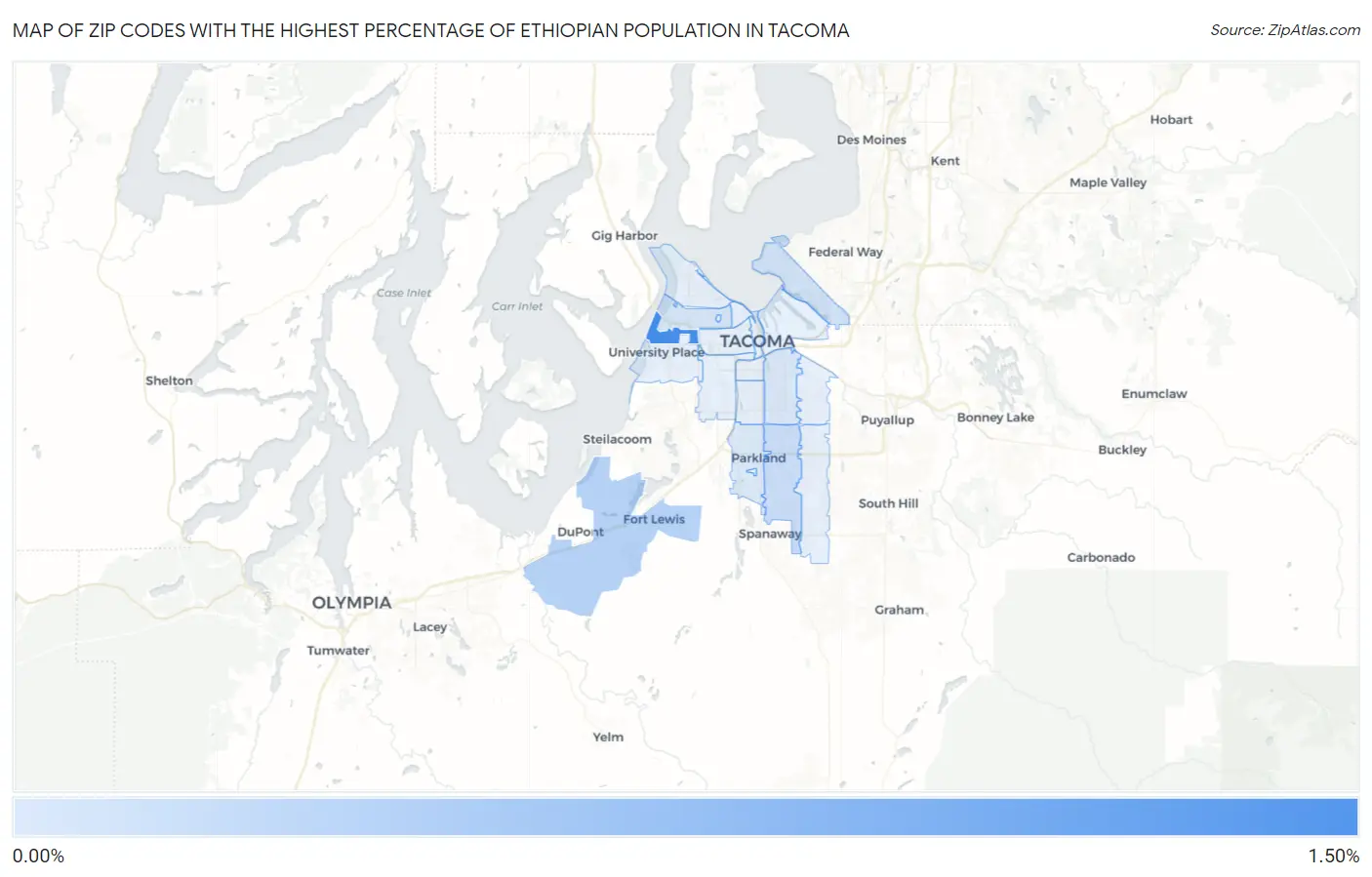 Zip Codes with the Highest Percentage of Ethiopian Population in Tacoma Map
