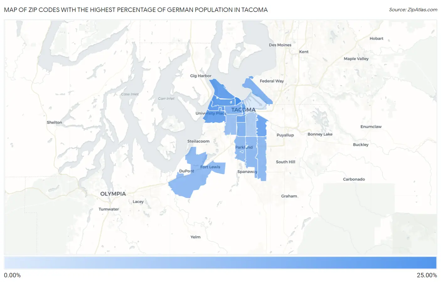 Zip Codes with the Highest Percentage of German Population in Tacoma Map