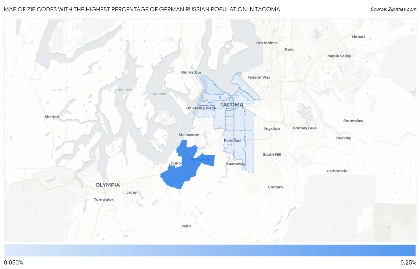 Zip Codes with the Highest Percentage of German Russian Population in Tacoma Map