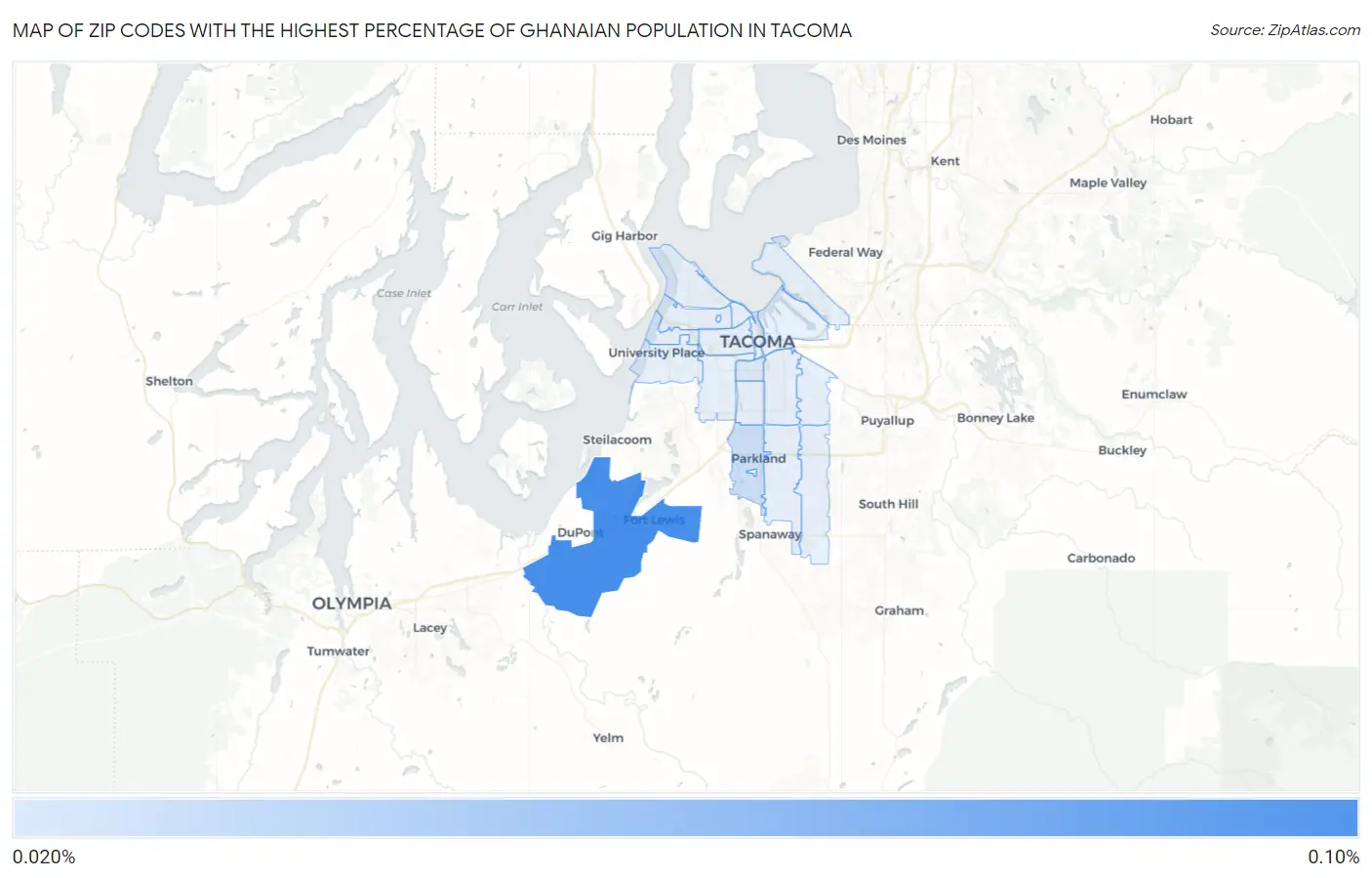 Zip Codes with the Highest Percentage of Ghanaian Population in Tacoma Map