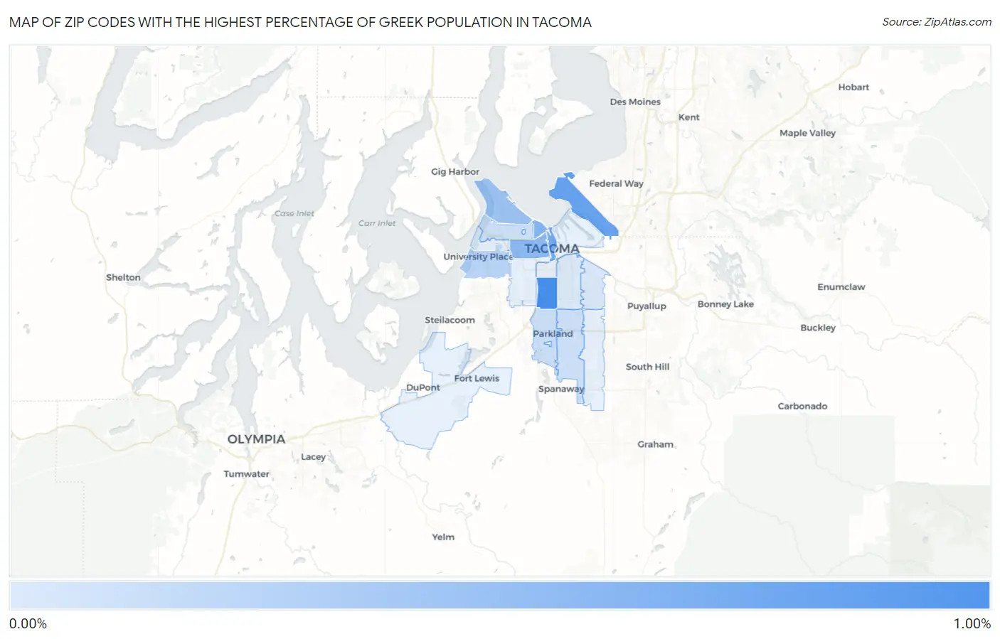 Zip Codes with the Highest Percentage of Greek Population in Tacoma Map