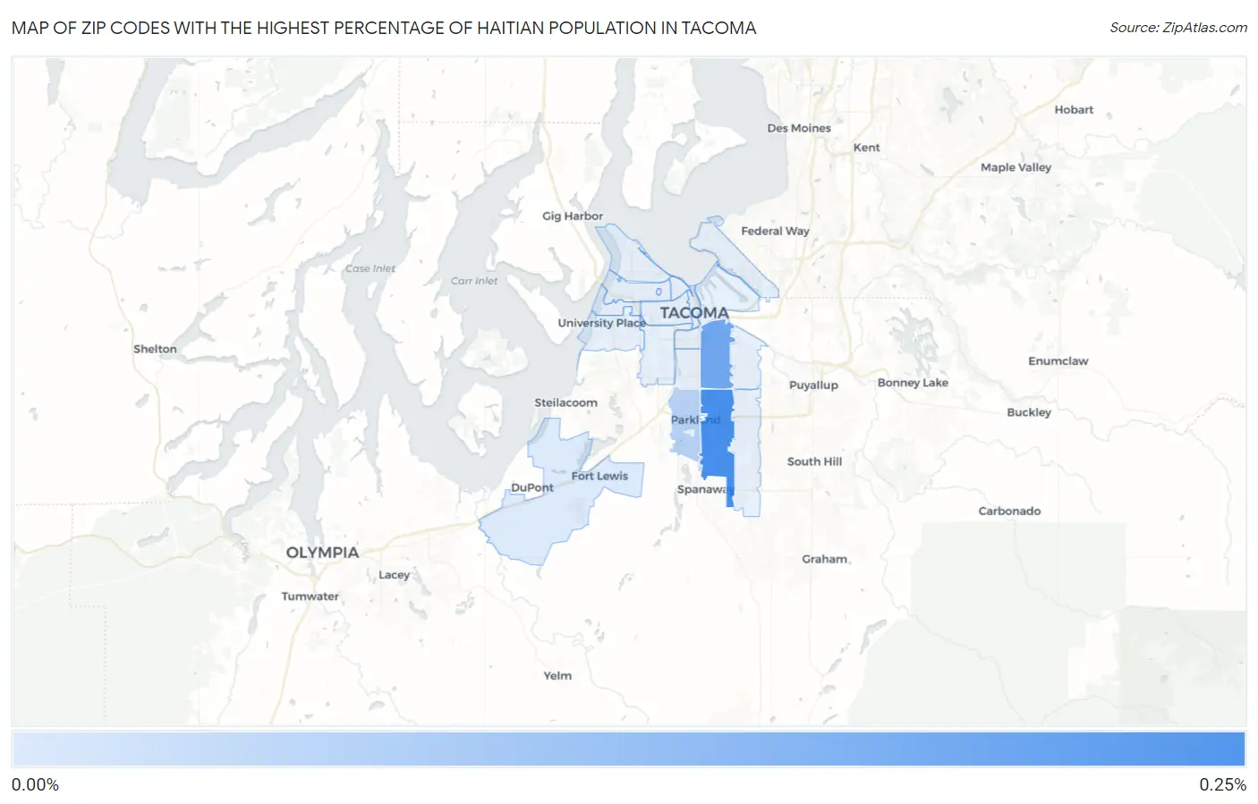 Zip Codes with the Highest Percentage of Haitian Population in Tacoma Map