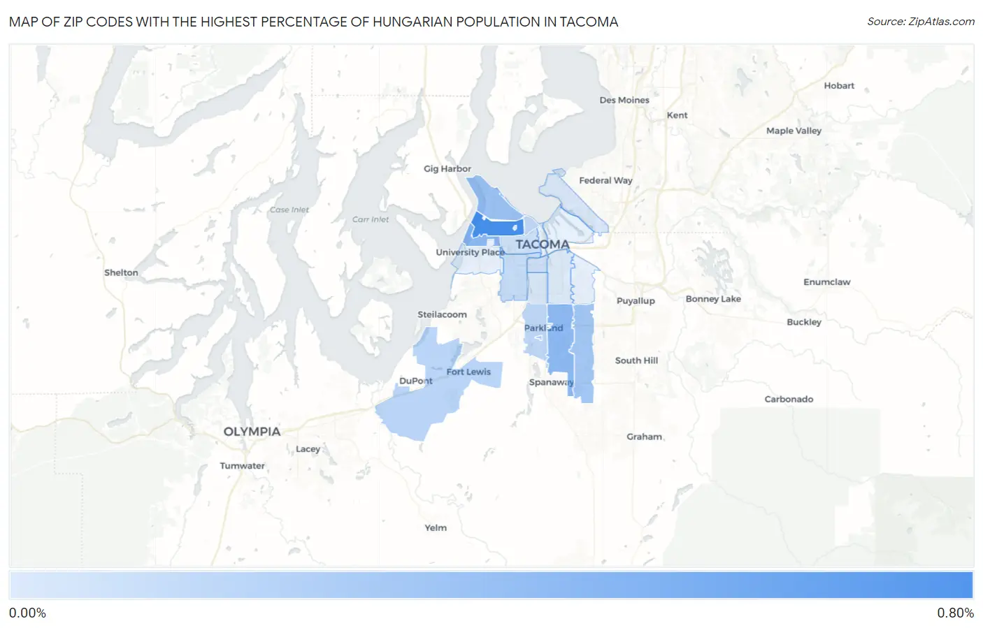 Zip Codes with the Highest Percentage of Hungarian Population in Tacoma Map