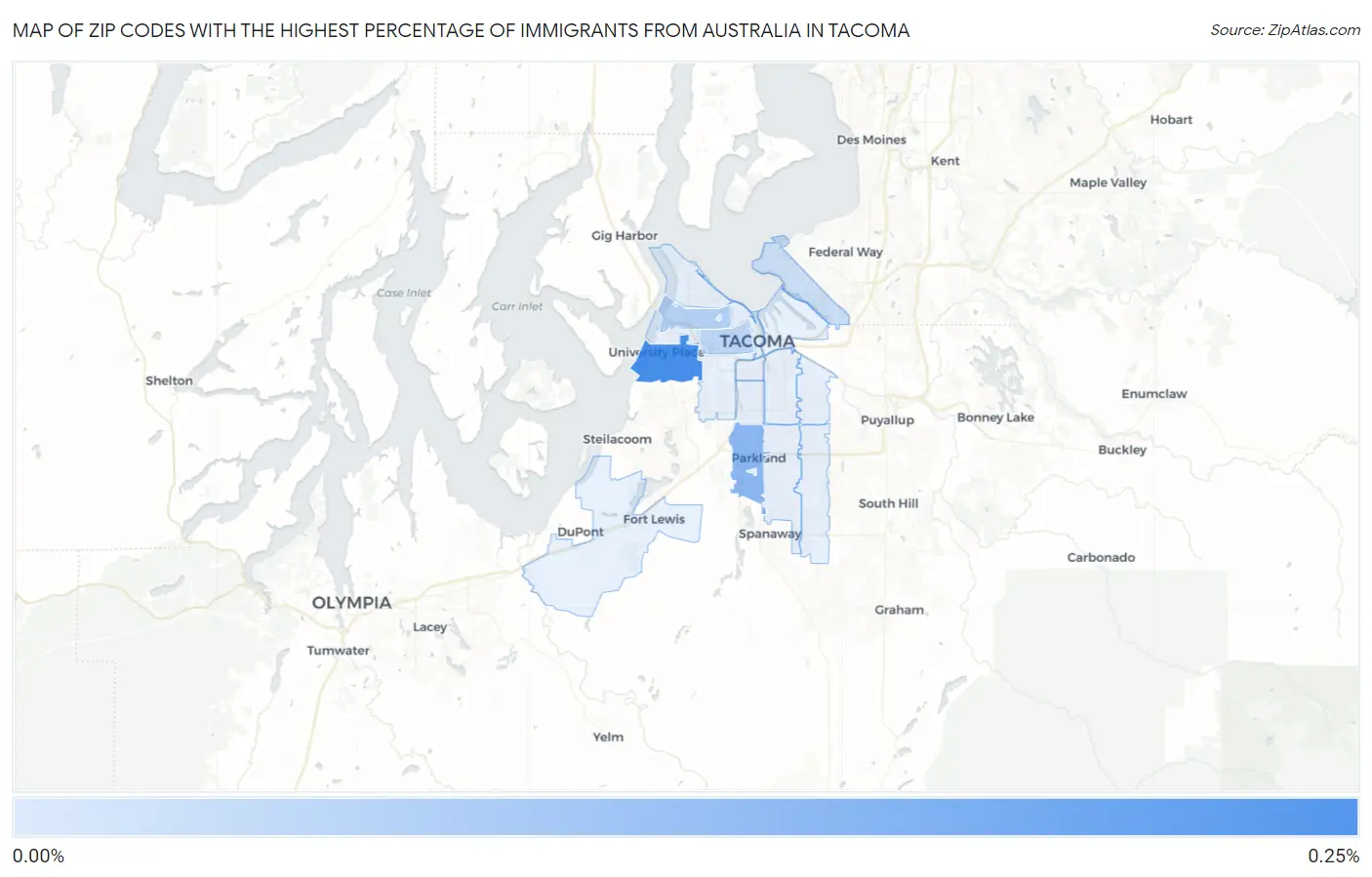 Zip Codes with the Highest Percentage of Immigrants from Australia in Tacoma Map