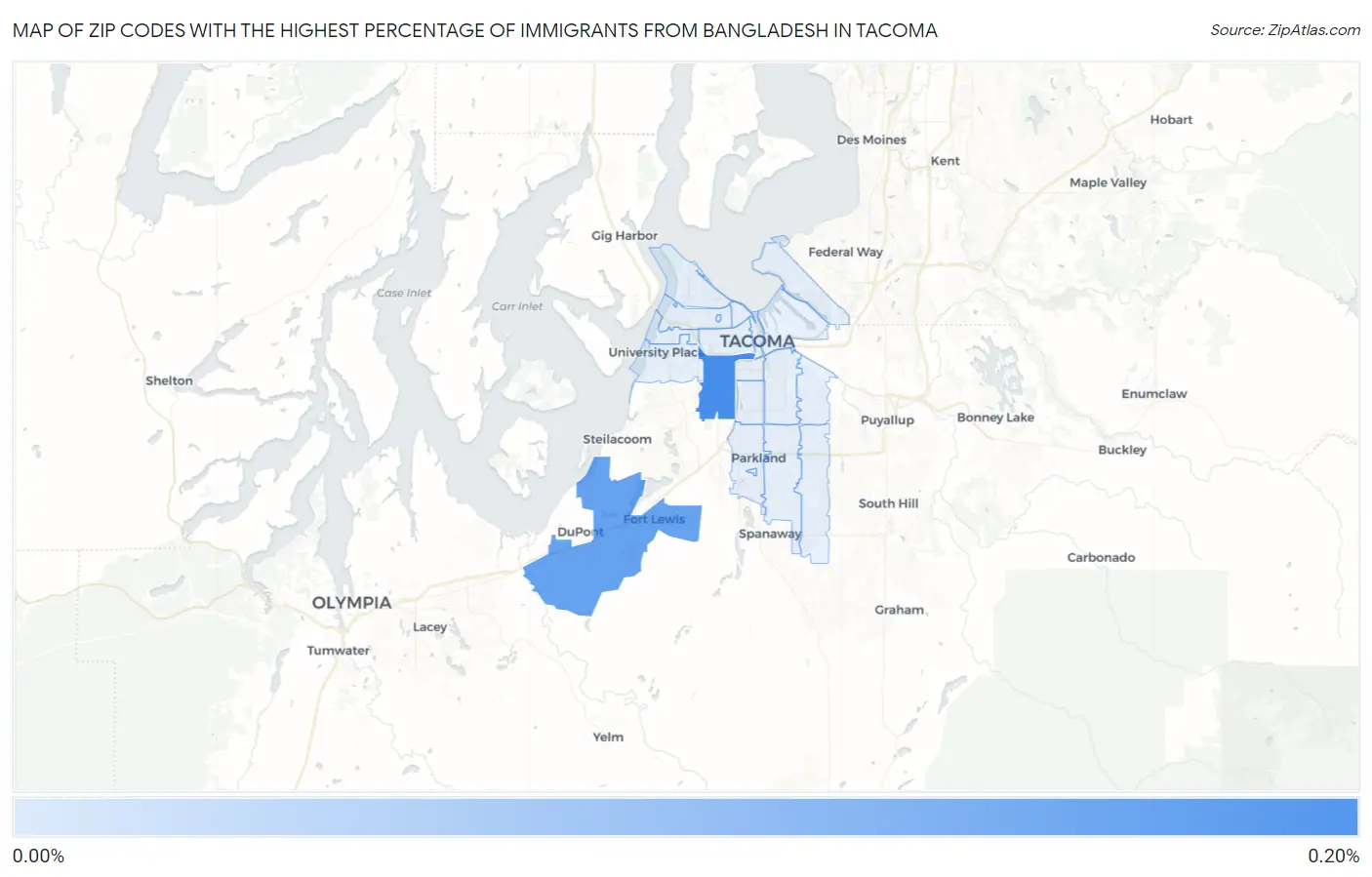 Zip Codes with the Highest Percentage of Immigrants from Bangladesh in Tacoma Map