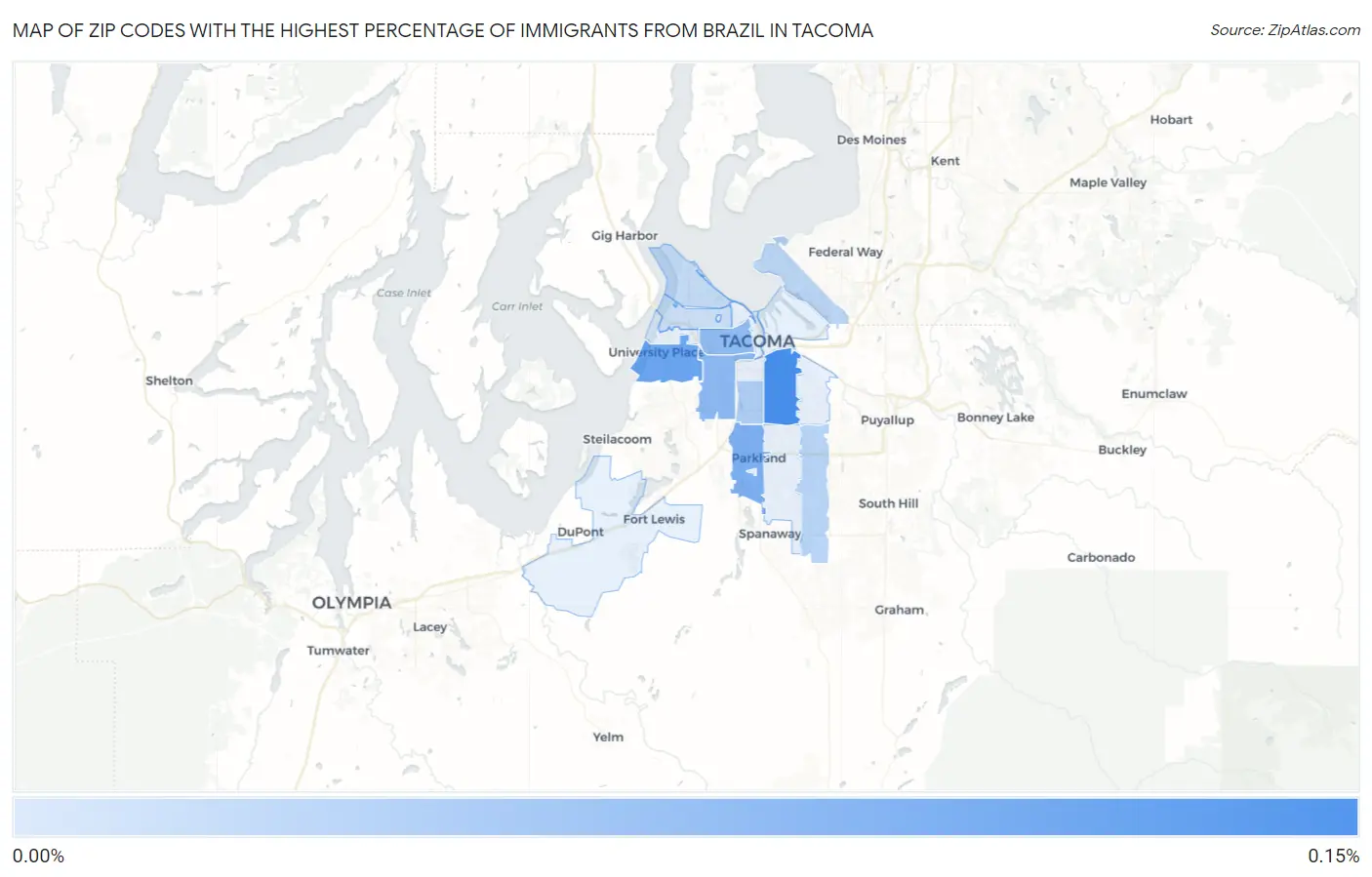 Zip Codes with the Highest Percentage of Immigrants from Brazil in Tacoma Map