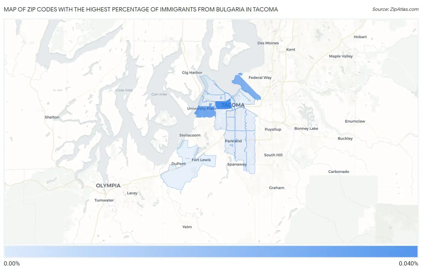 Zip Codes with the Highest Percentage of Immigrants from Bulgaria in Tacoma Map