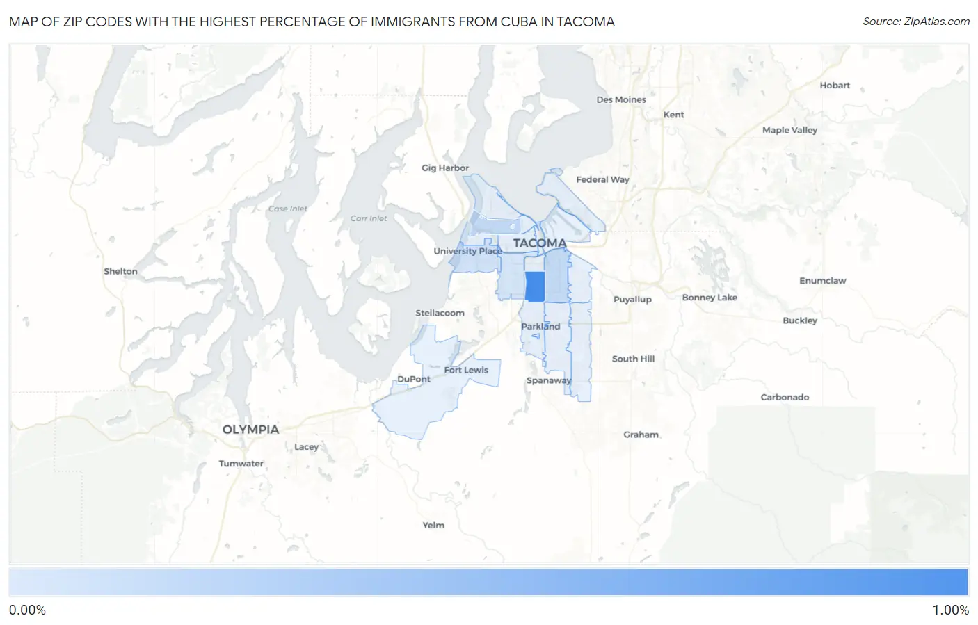Zip Codes with the Highest Percentage of Immigrants from Cuba in Tacoma Map