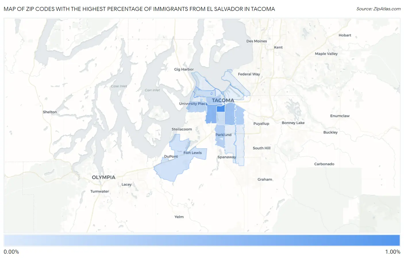 Zip Codes with the Highest Percentage of Immigrants from El Salvador in Tacoma Map