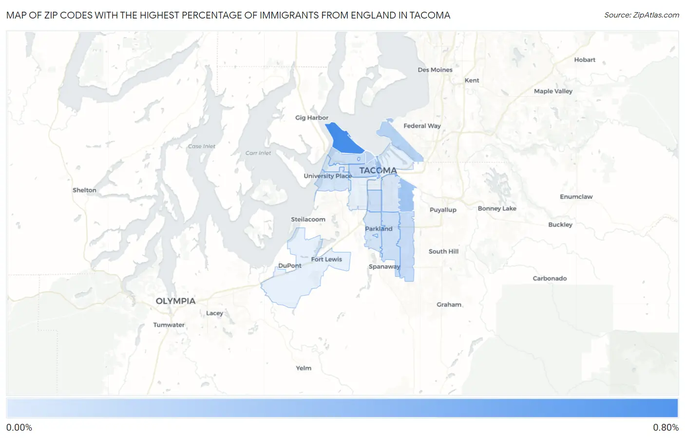 Zip Codes with the Highest Percentage of Immigrants from England in Tacoma Map