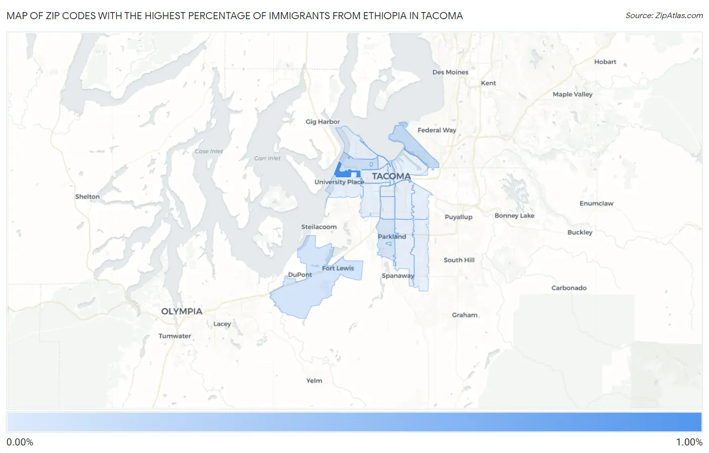 Zip Codes with the Highest Percentage of Immigrants from Ethiopia in Tacoma Map