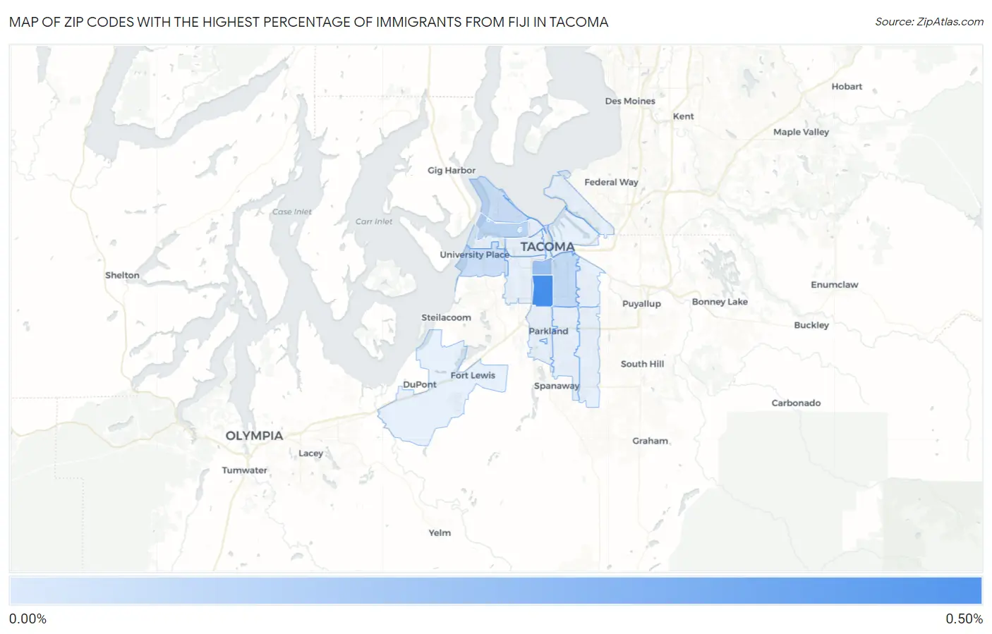 Zip Codes with the Highest Percentage of Immigrants from Fiji in Tacoma Map