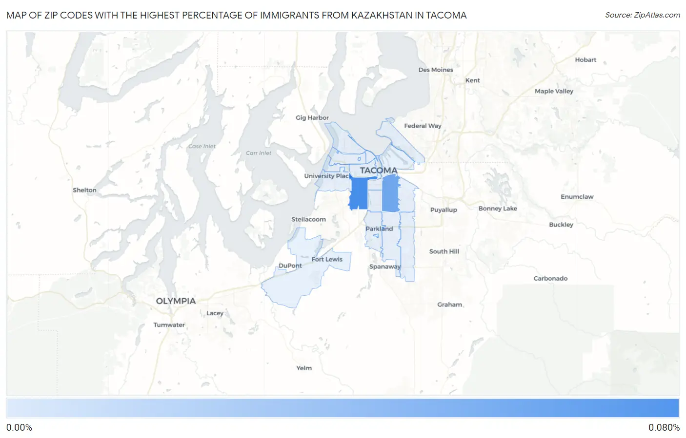 Zip Codes with the Highest Percentage of Immigrants from Kazakhstan in Tacoma Map