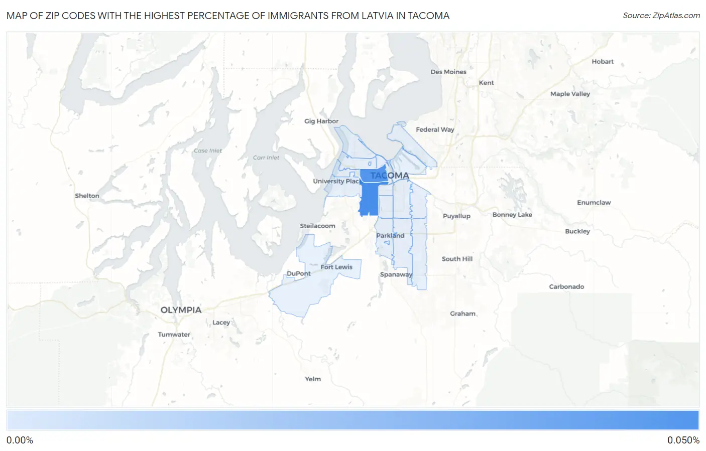 Zip Codes with the Highest Percentage of Immigrants from Latvia in Tacoma Map