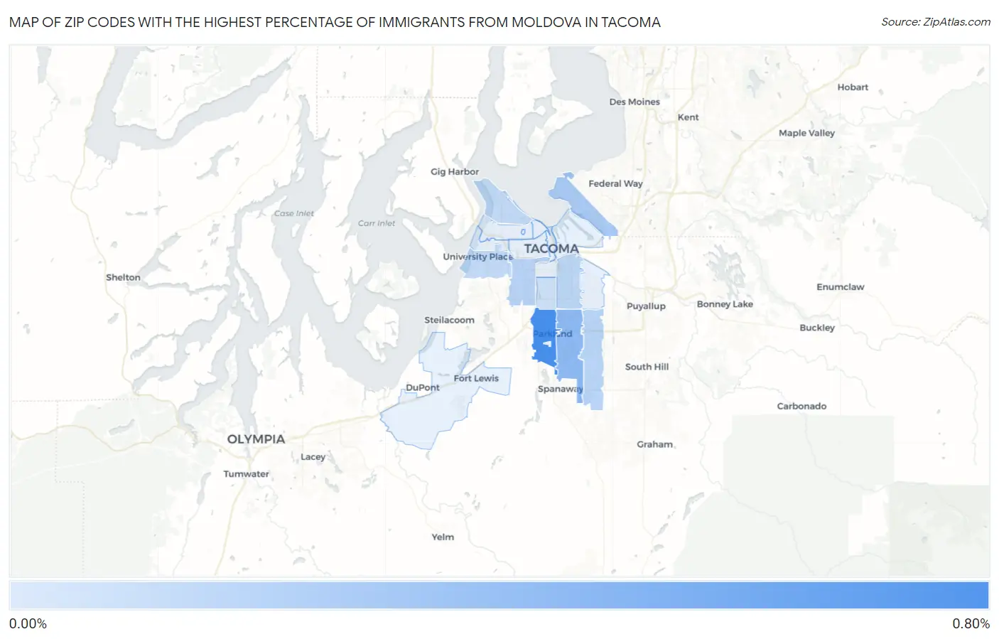 Zip Codes with the Highest Percentage of Immigrants from Moldova in Tacoma Map