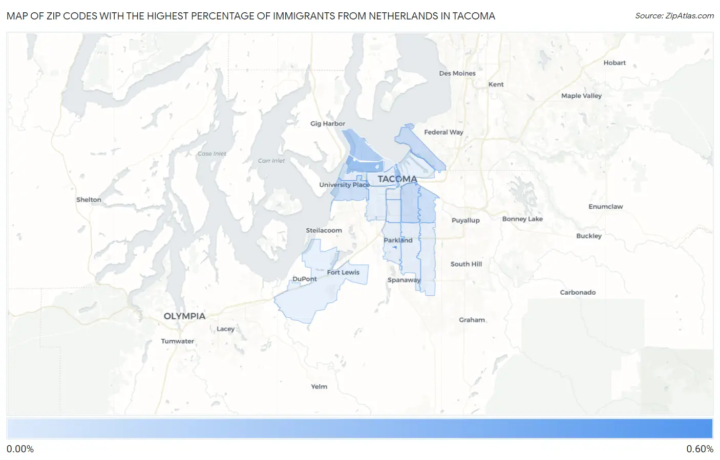 Zip Codes with the Highest Percentage of Immigrants from Netherlands in Tacoma Map