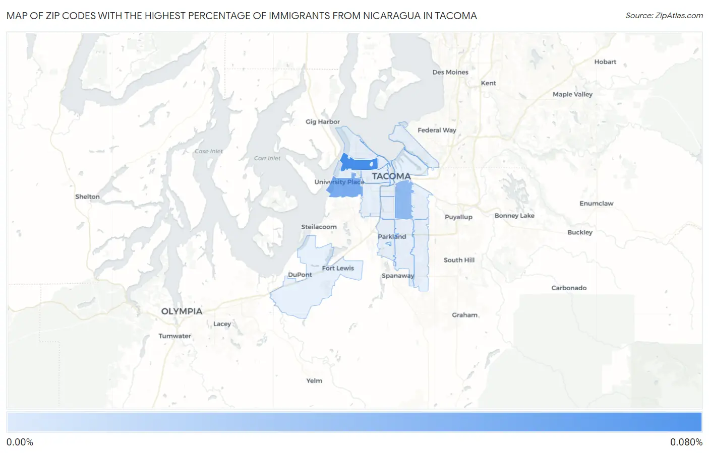 Zip Codes with the Highest Percentage of Immigrants from Nicaragua in Tacoma Map