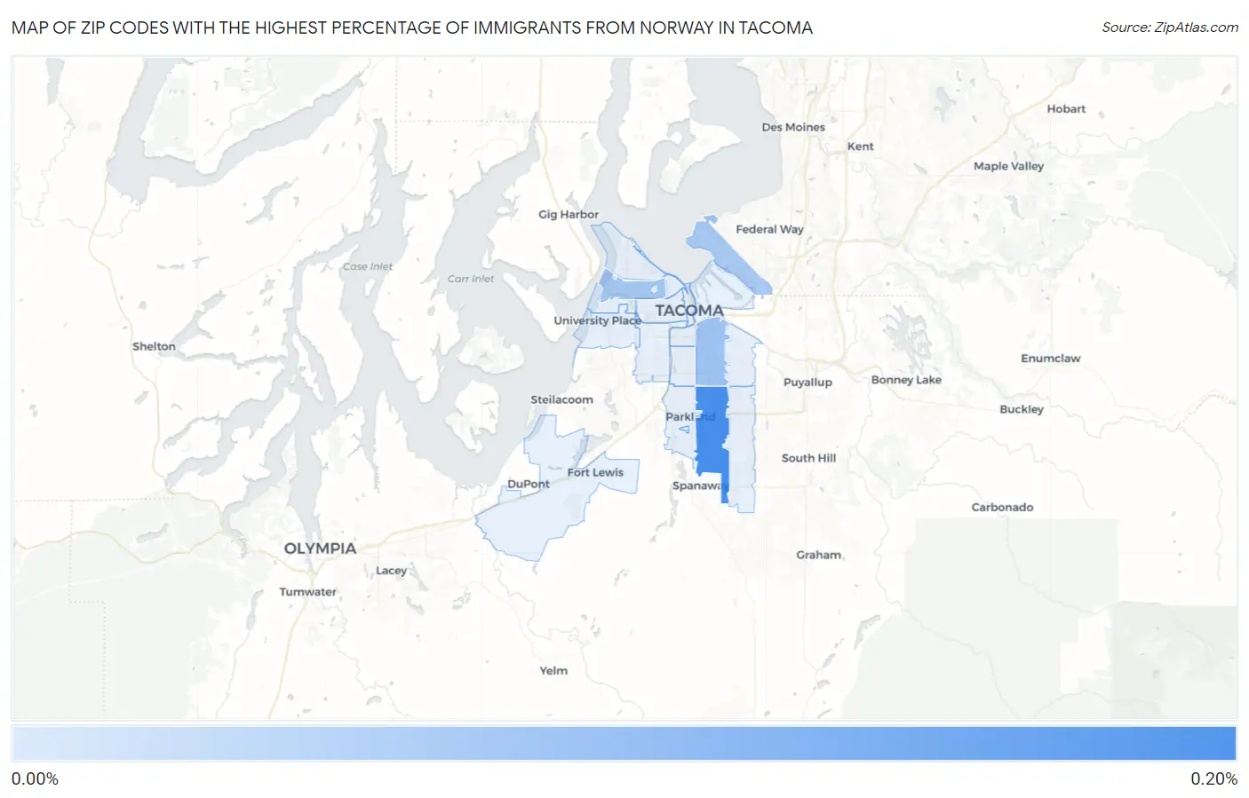 Zip Codes with the Highest Percentage of Immigrants from Norway in Tacoma Map