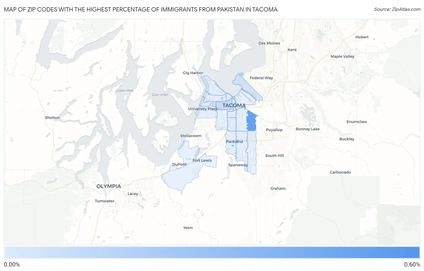 Zip Codes with the Highest Percentage of Immigrants from Pakistan in Tacoma Map