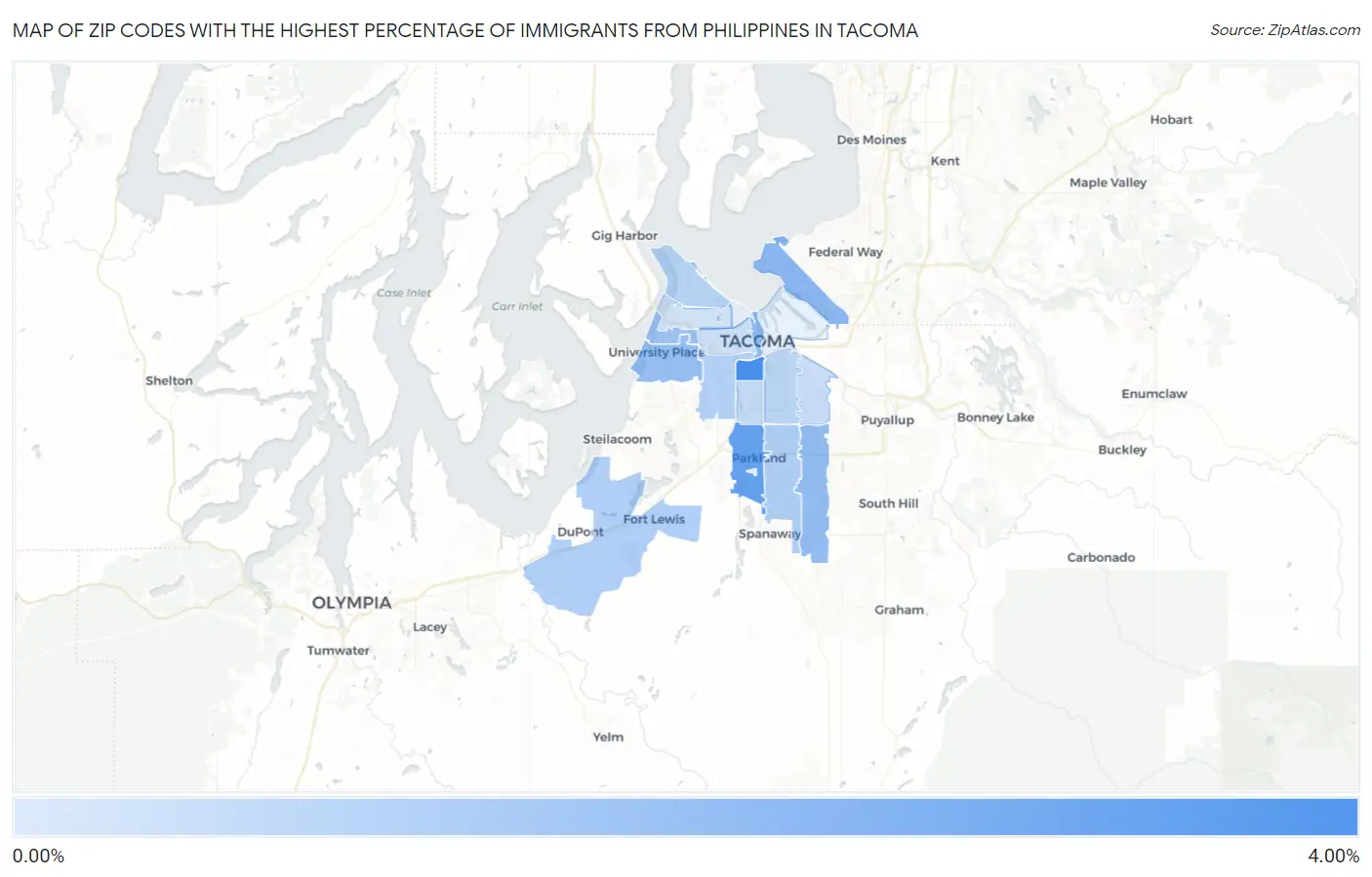 Zip Codes with the Highest Percentage of Immigrants from Philippines in Tacoma Map