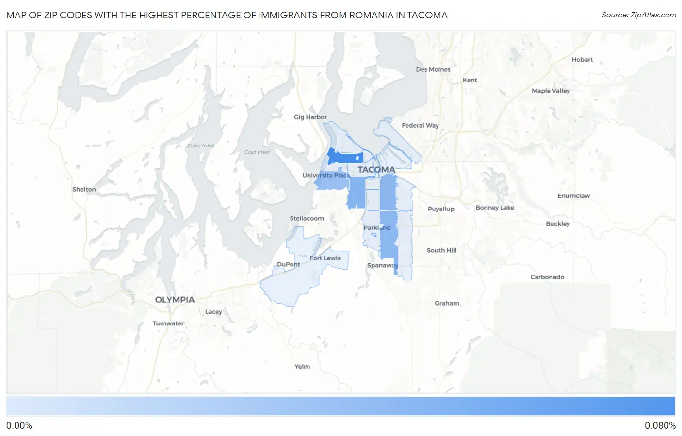 Zip Codes with the Highest Percentage of Immigrants from Romania in Tacoma Map