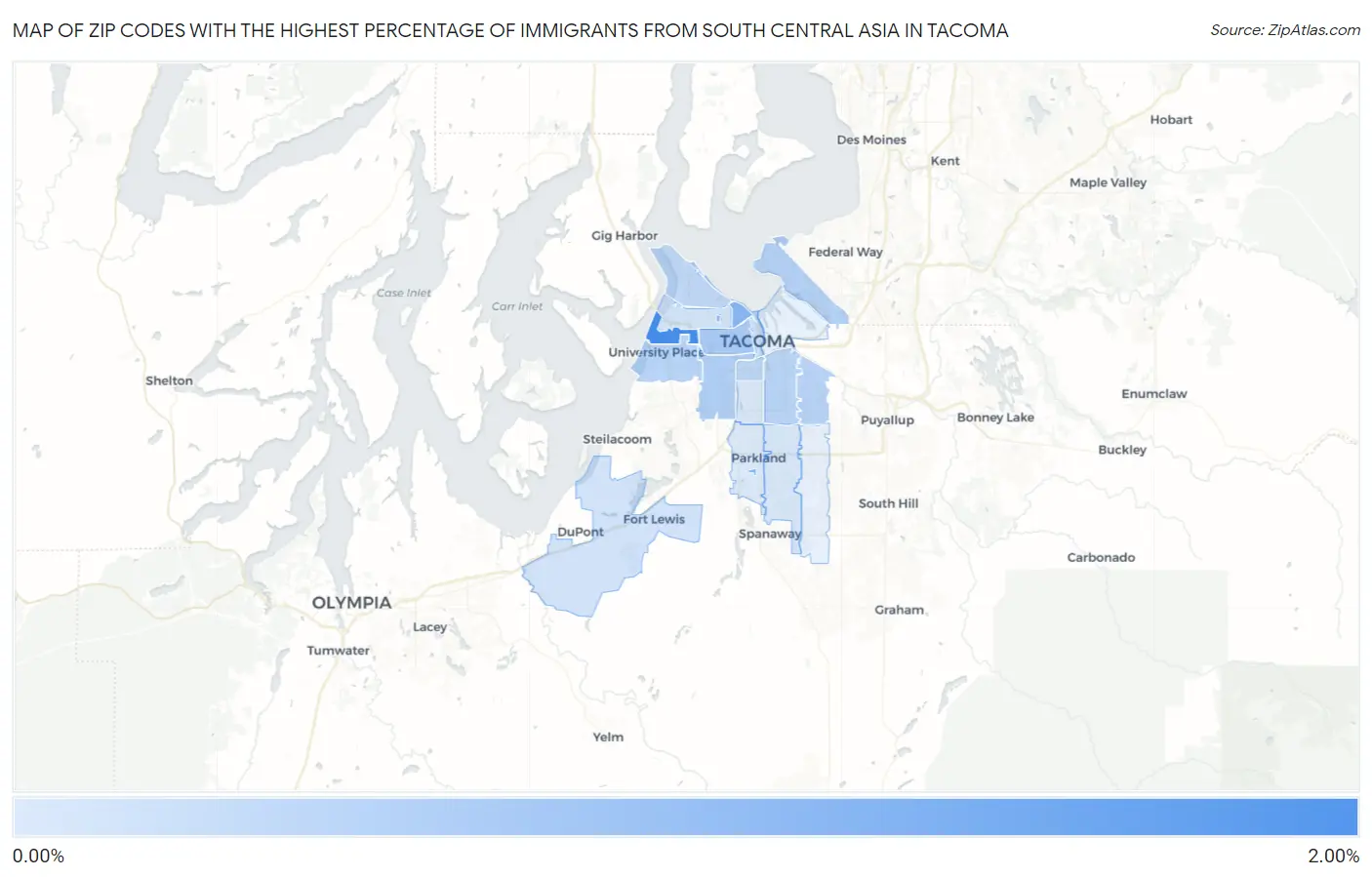 Zip Codes with the Highest Percentage of Immigrants from South Central Asia in Tacoma Map