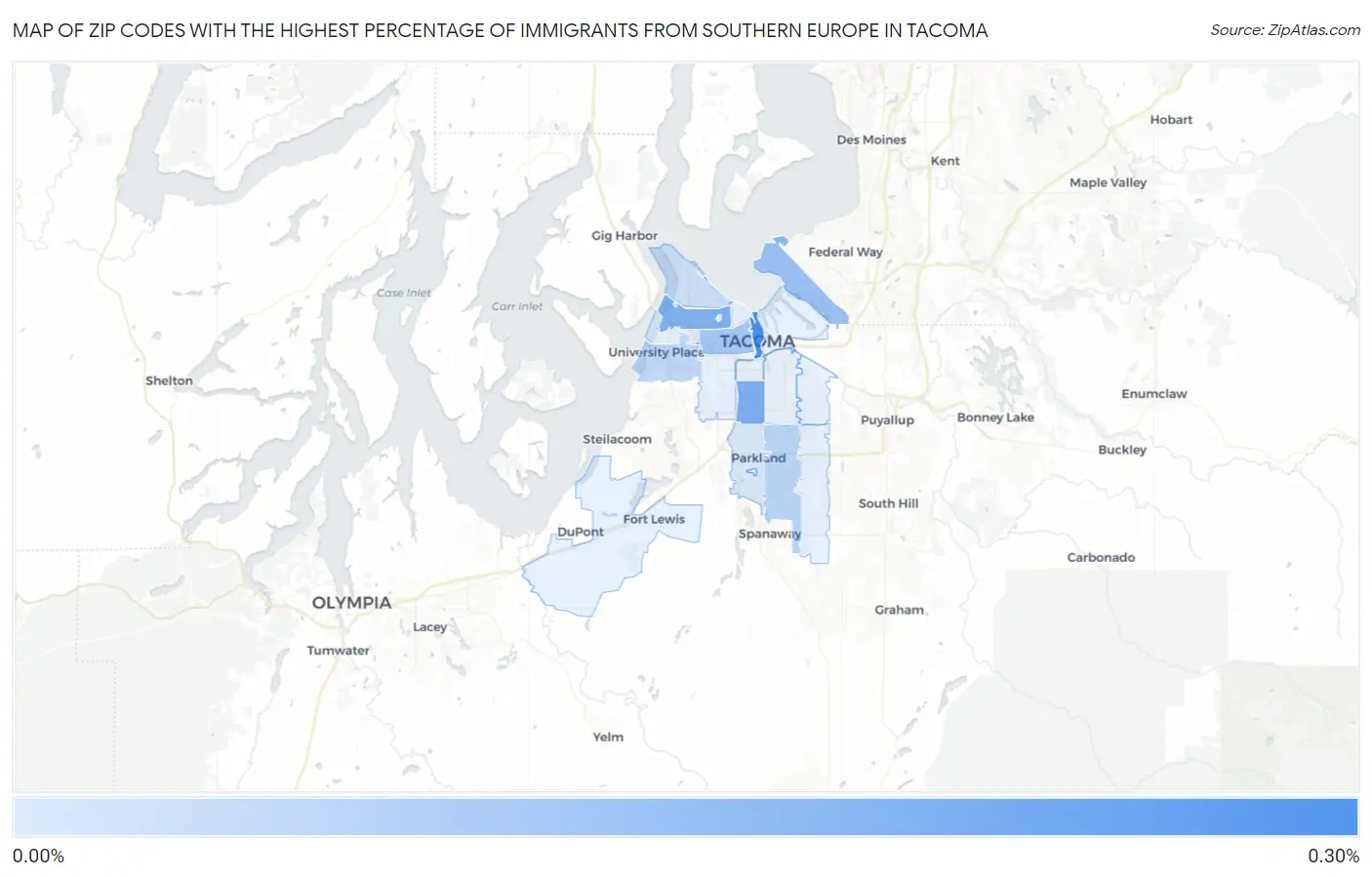 Zip Codes with the Highest Percentage of Immigrants from Southern Europe in Tacoma Map