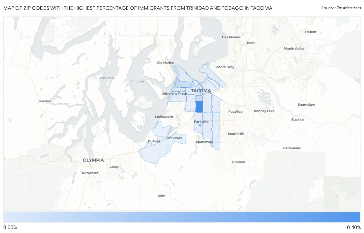 Zip Codes with the Highest Percentage of Immigrants from Trinidad and Tobago in Tacoma Map