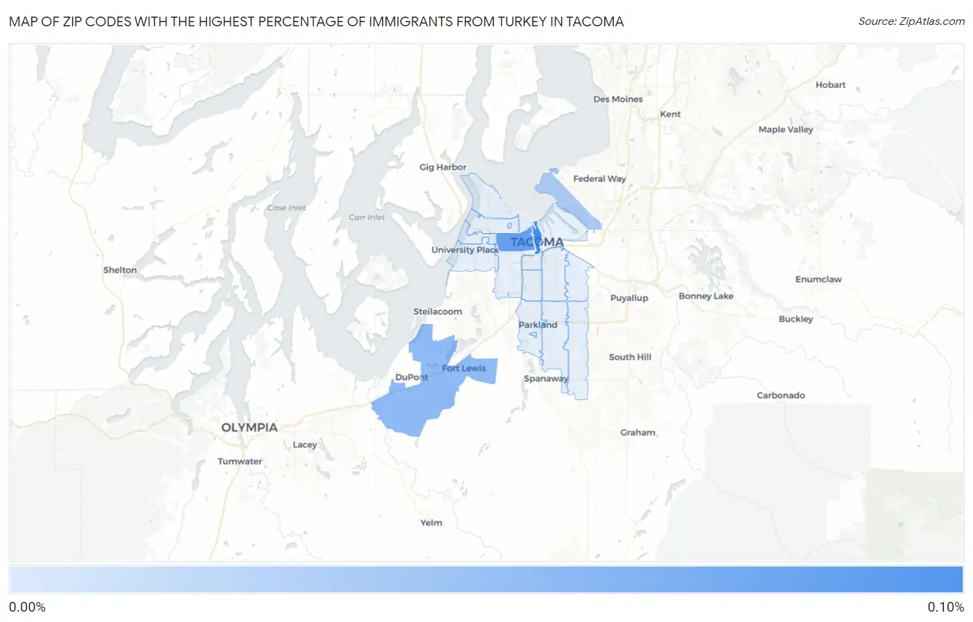 Zip Codes with the Highest Percentage of Immigrants from Turkey in Tacoma Map