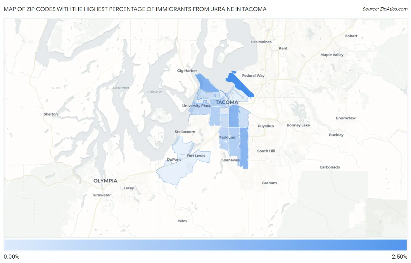 Zip Codes with the Highest Percentage of Immigrants from Ukraine in Tacoma Map