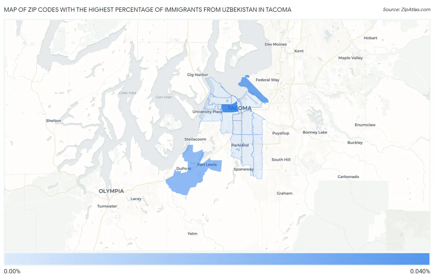 Zip Codes with the Highest Percentage of Immigrants from Uzbekistan in Tacoma Map