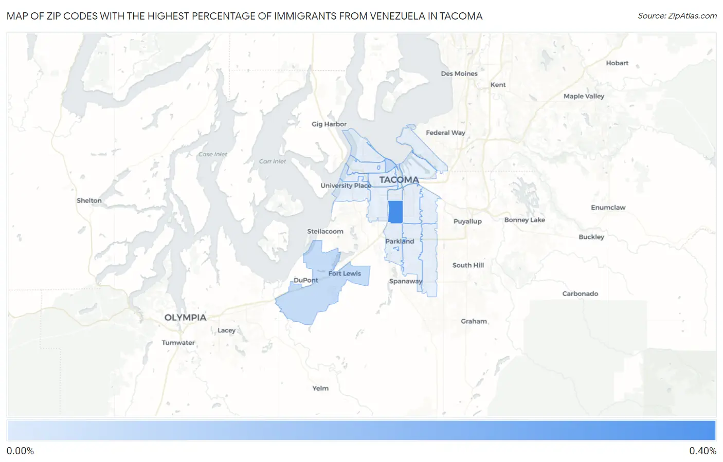 Zip Codes with the Highest Percentage of Immigrants from Venezuela in Tacoma Map