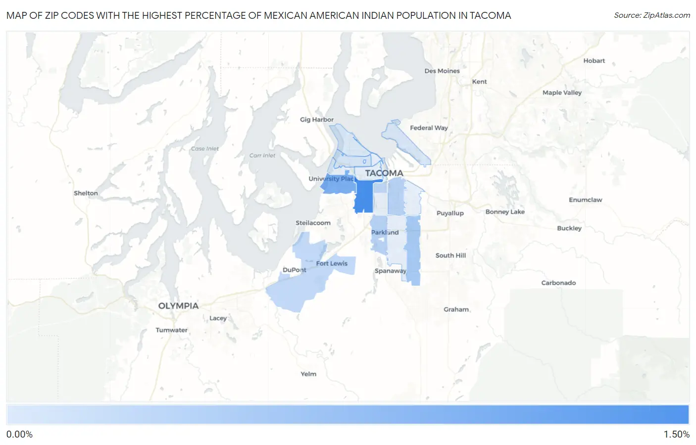 Zip Codes with the Highest Percentage of Mexican American Indian Population in Tacoma Map