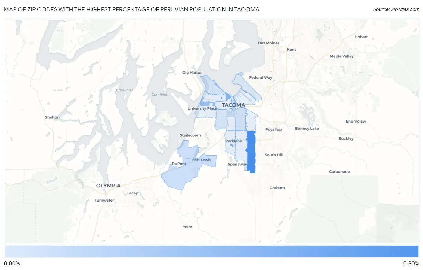 Zip Codes with the Highest Percentage of Peruvian Population in Tacoma Map