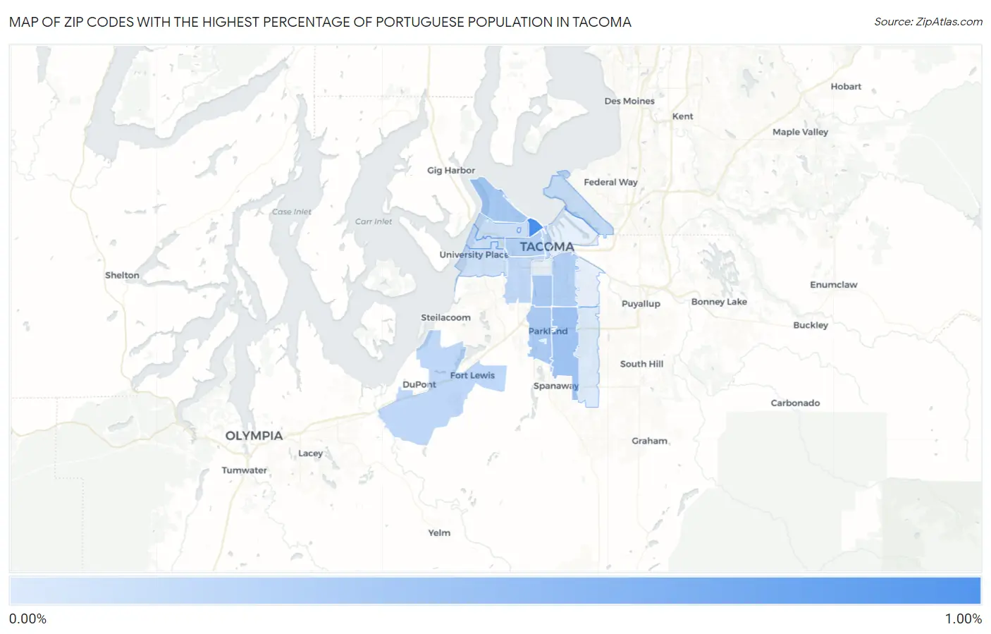Zip Codes with the Highest Percentage of Portuguese Population in Tacoma Map